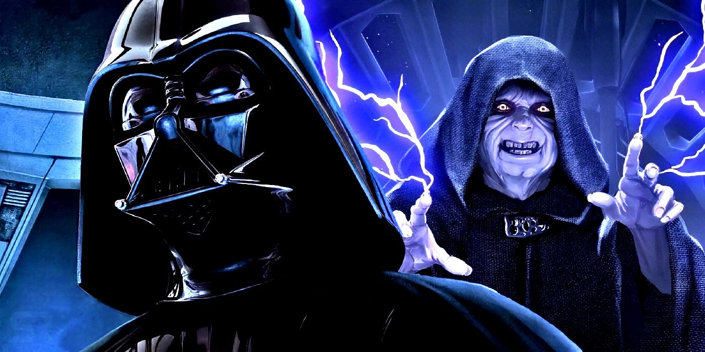 Darth Vader z „Gwiezdnych Wojen” z Imperatorem Palpatine’em za nim.