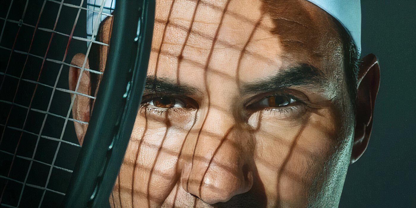 Roger Federer z cieniem rakiety tenisowej