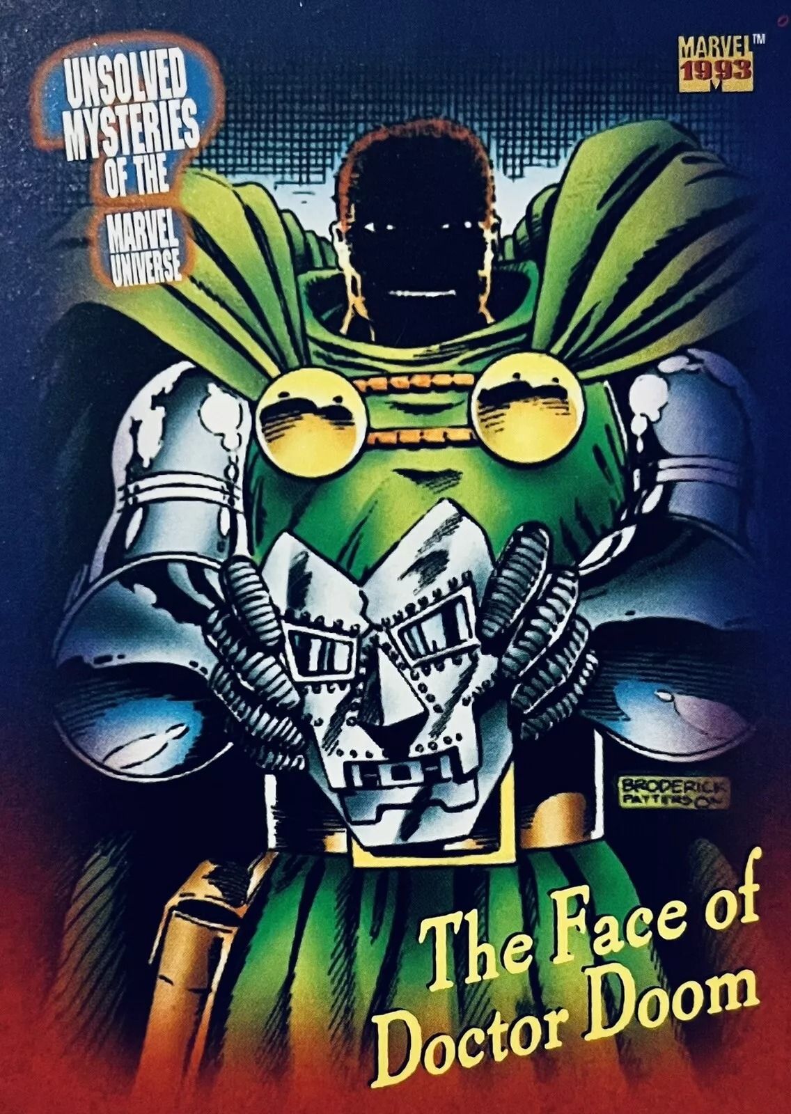 Karta kolekcjonerska przedstawiająca twarz Doktora Dooma