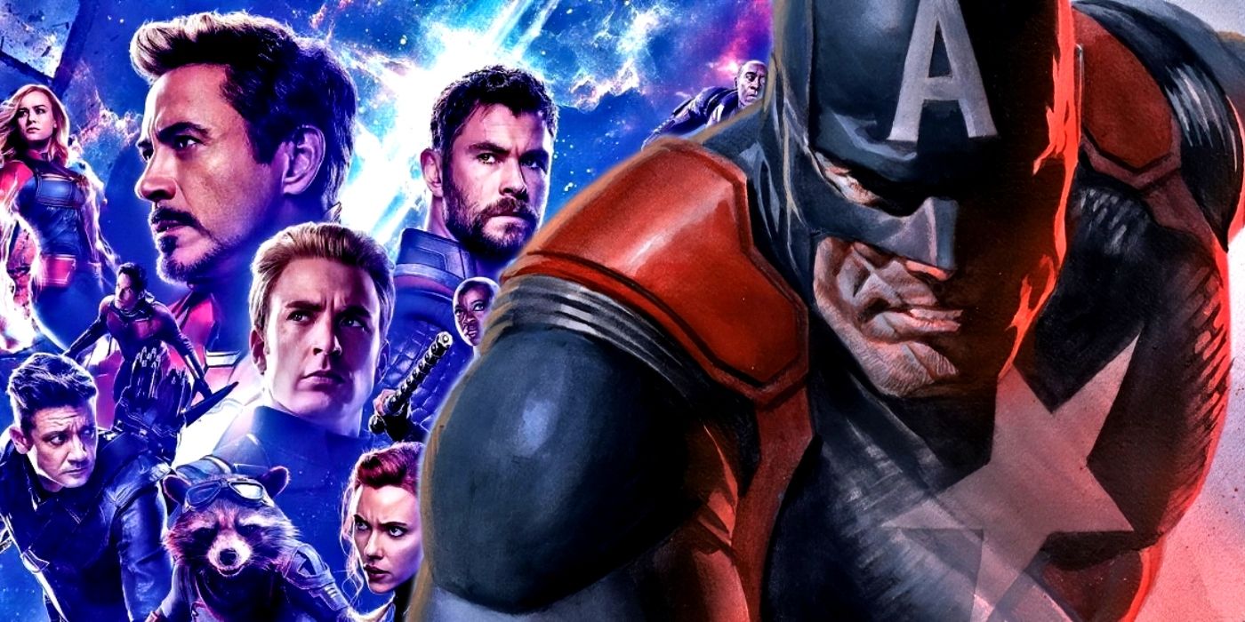 Starszy Kapitan Ameryka z Avengers: Zmierzch z MCU Avengers za nim.