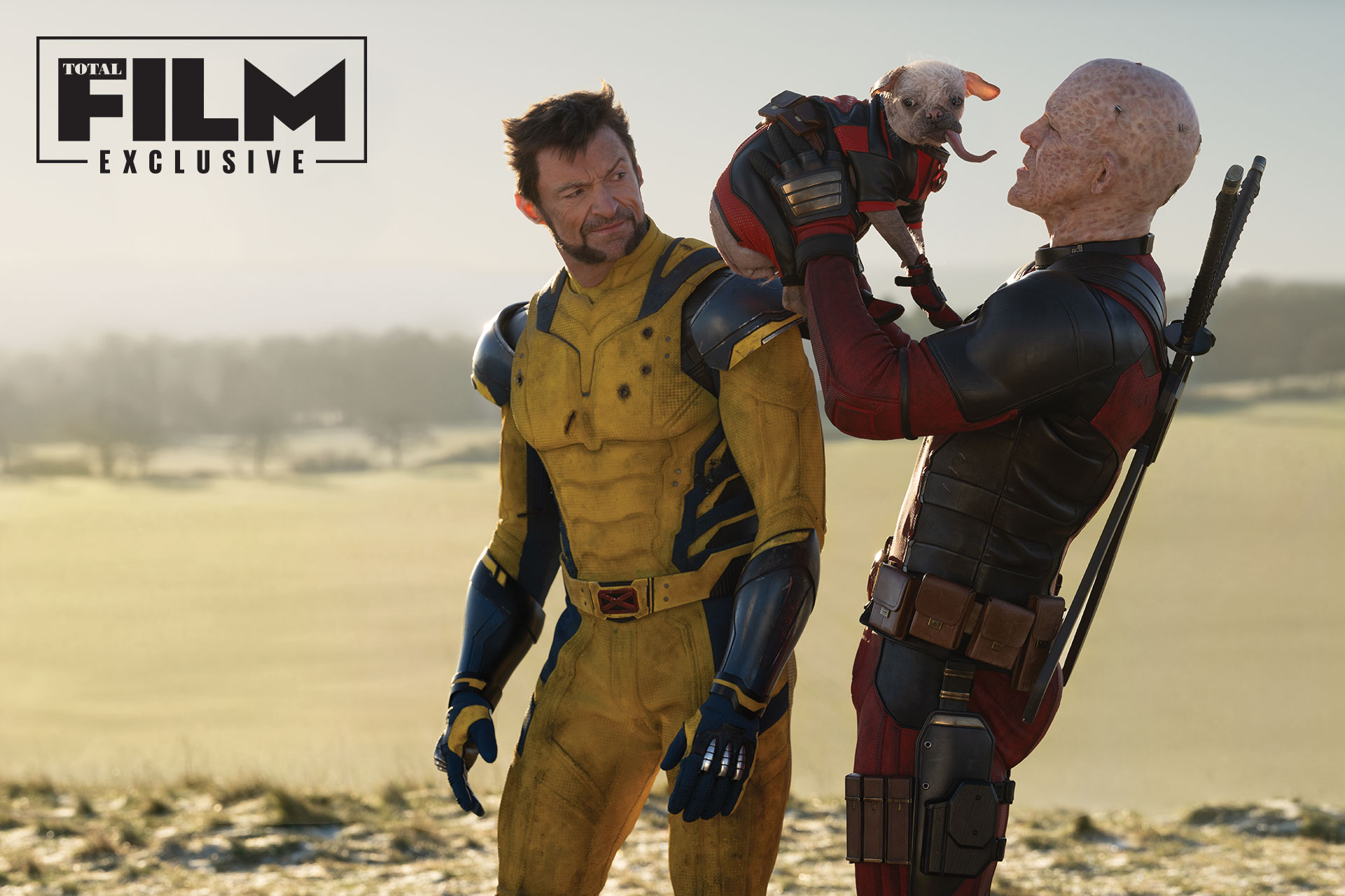 Ryan Reynolds, Hugh Jackman i Dogpool w Deadpool i Wolverine