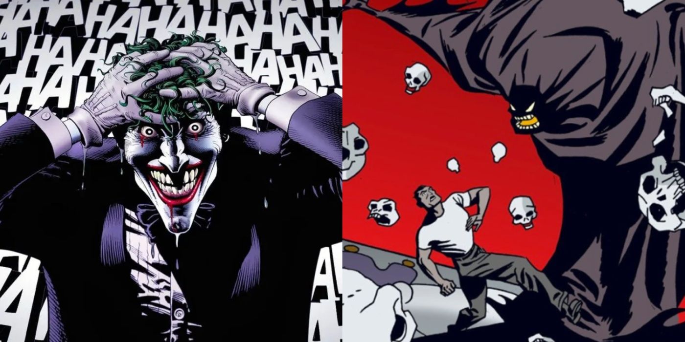Podzielony obraz Jokera w Zabójczym żartu i Bruce'a przeciwko Batmanowi w Ego.