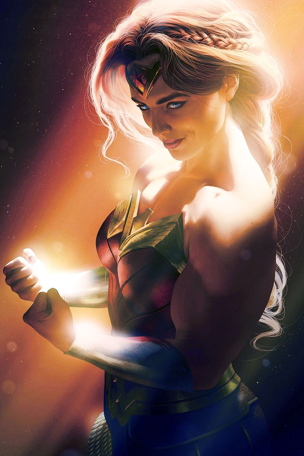 Wonder Woman napinająca się na okładce komiksu autorstwa Rahzzah