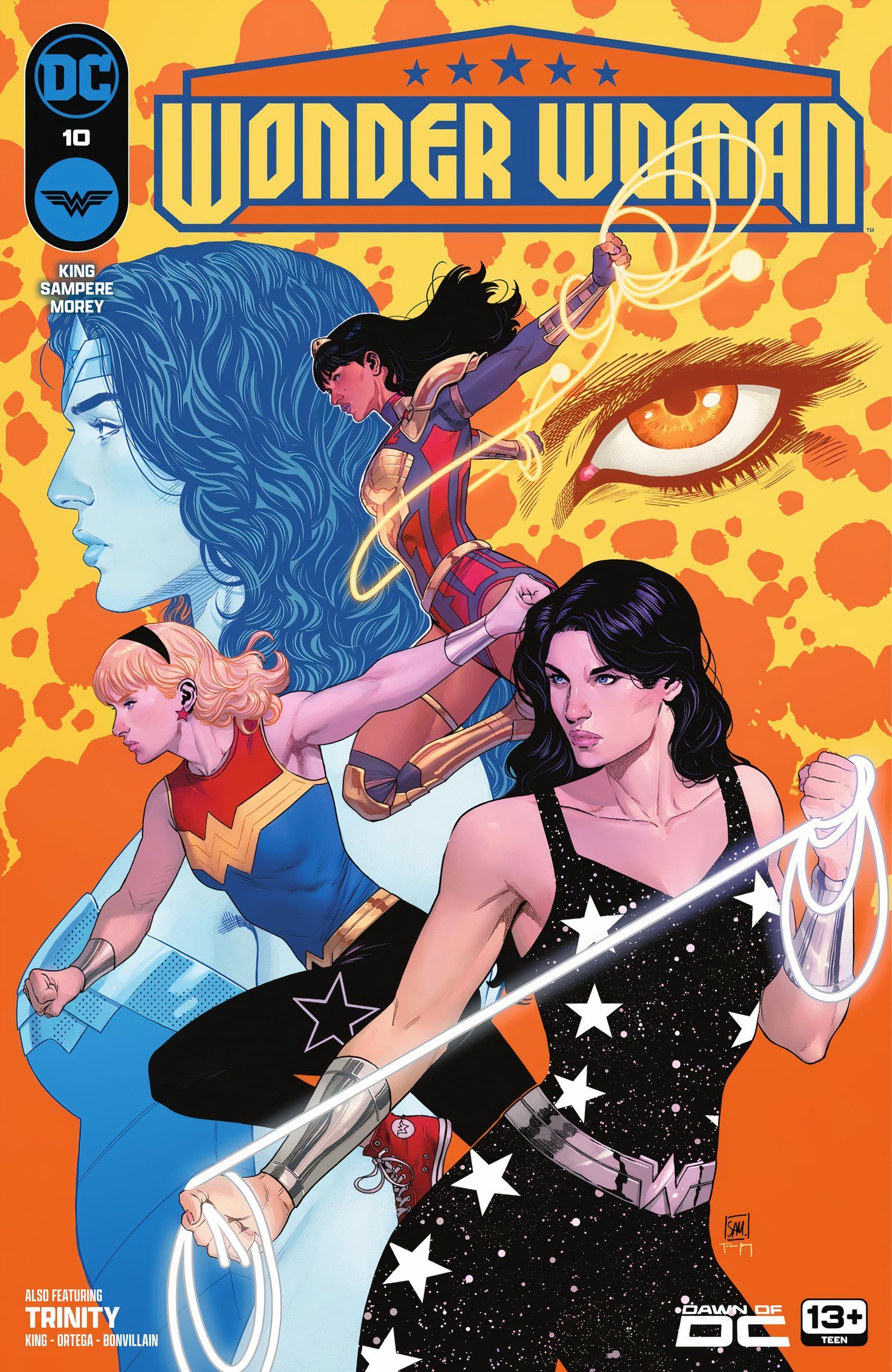 Główna okładka Wonder Woman 10: Wonder Girls Donna Troy, Cassie Sandsmark i Yara Flor przed Dianą i Cheetah.