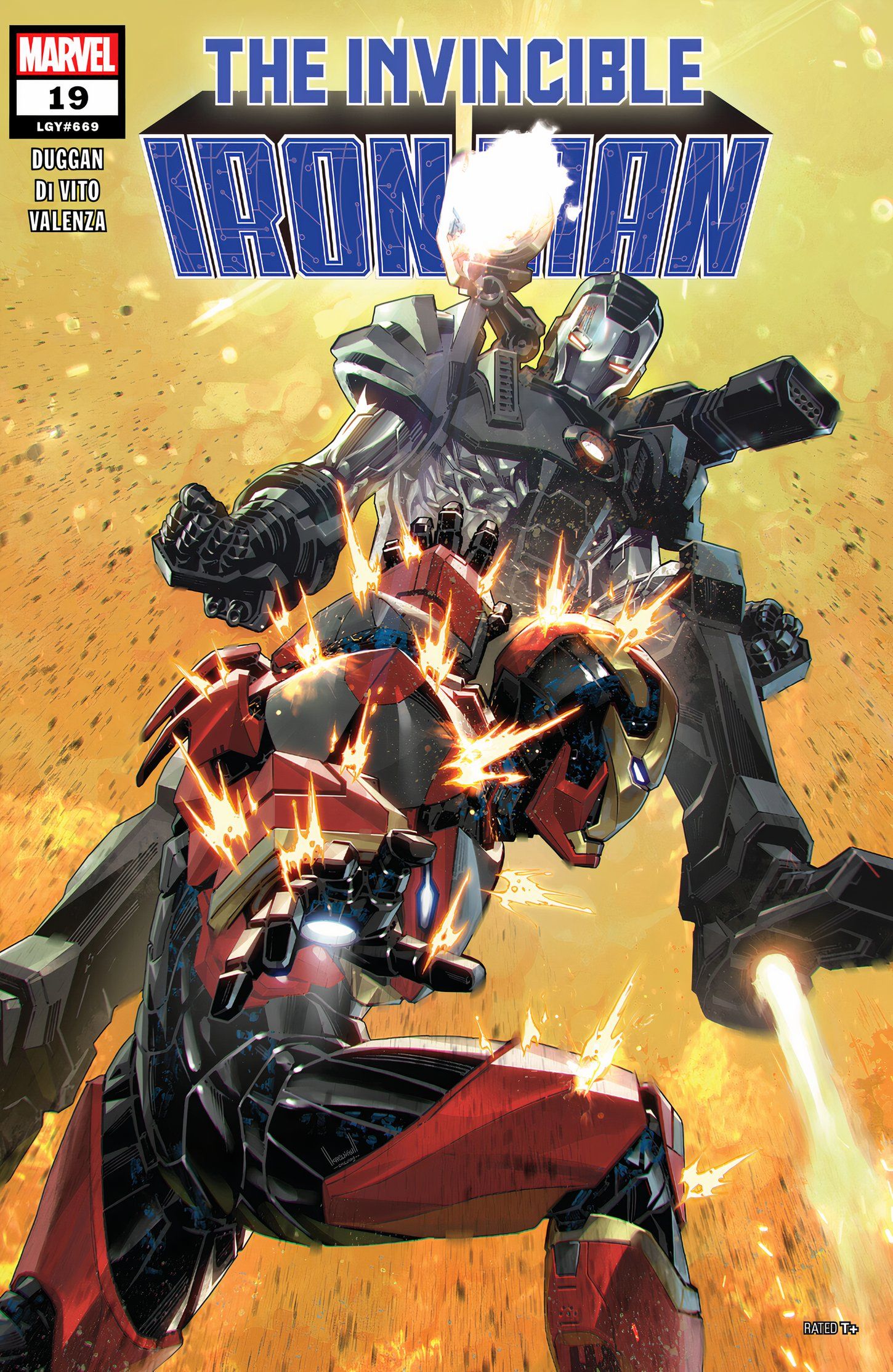 Okładka Niezwyciężonego Iron Mana #19, walka War Machine i Iron Mana. 