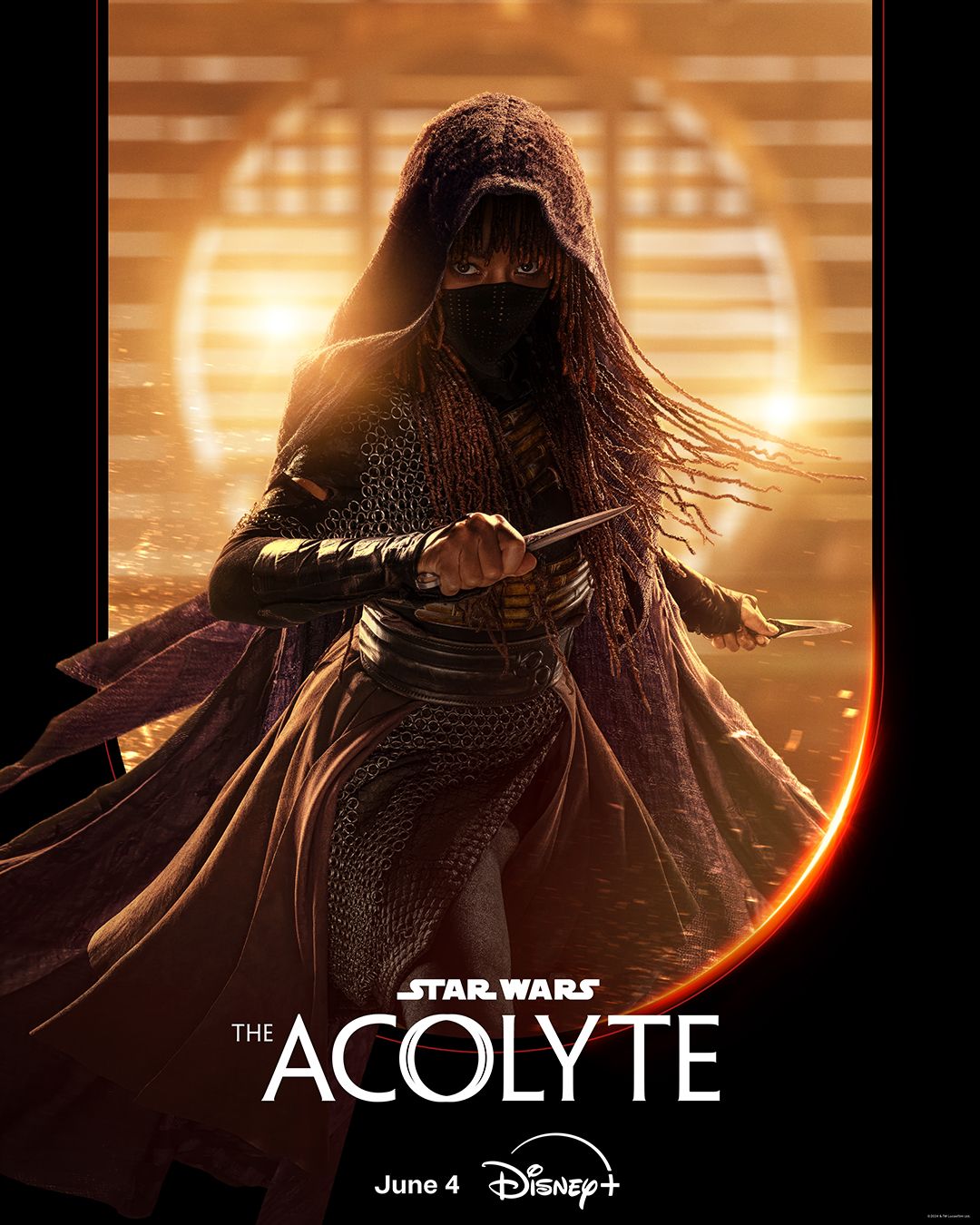 Amandla Stenberg jako Mae trzymająca sztylet na plakacie Star Wars The Acolyte