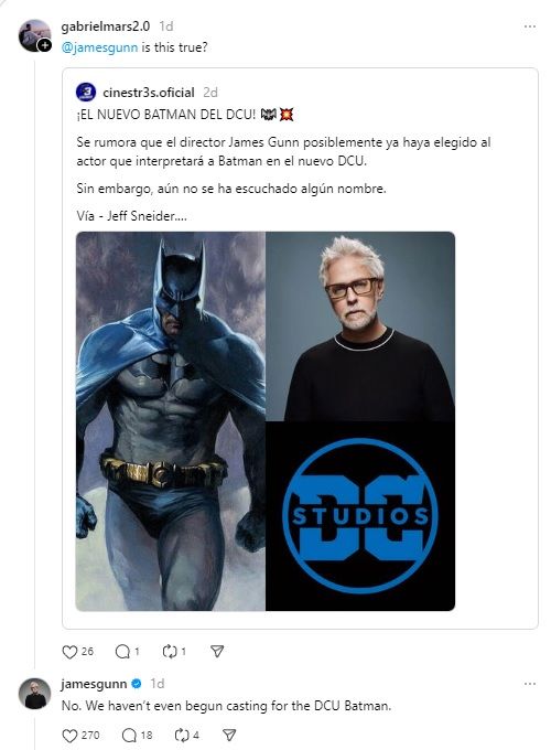 James Gunn dementuje kolejne plotki o Batmanie DCU