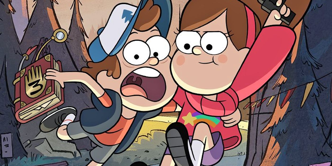 Mabel i jej brat w lesie w Gravity Falls.