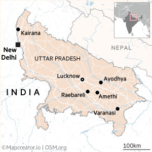 Mapa Uttar Pradesh w Indiach