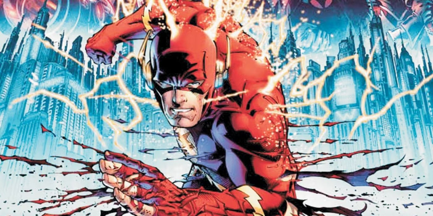 Flash pędzi przez miasto w komiksie Flashpoint wydawnictwa DC Comics