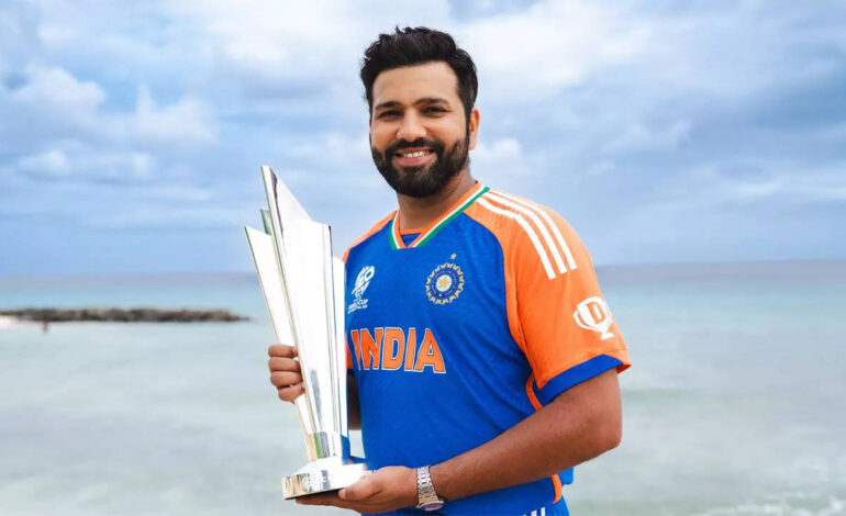 Rohit Sharma spędza czas na plaży na Barbadosie z trofeum Pucharu Świata T20 |  Wiadomości krykieta