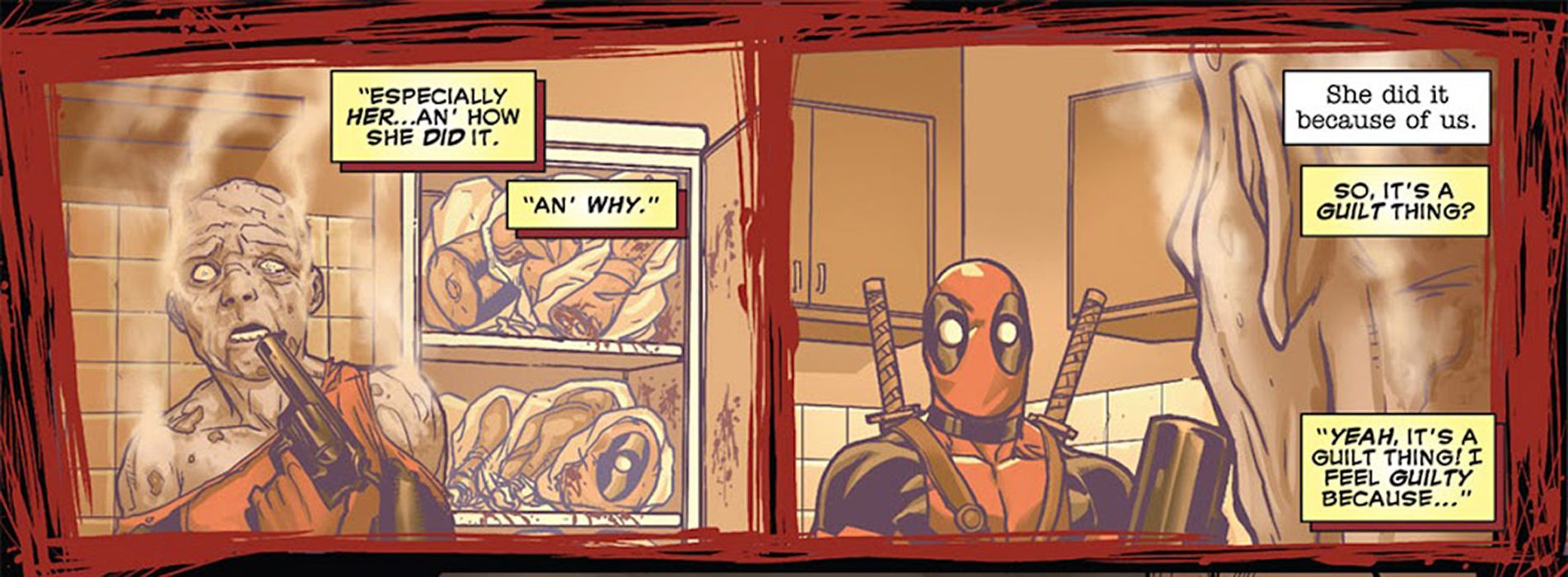 Kadr z filmu Deadpool (2008) #45 - Deadpool czuje się winny z powodu samobójstwa doktora Whitby'ego.