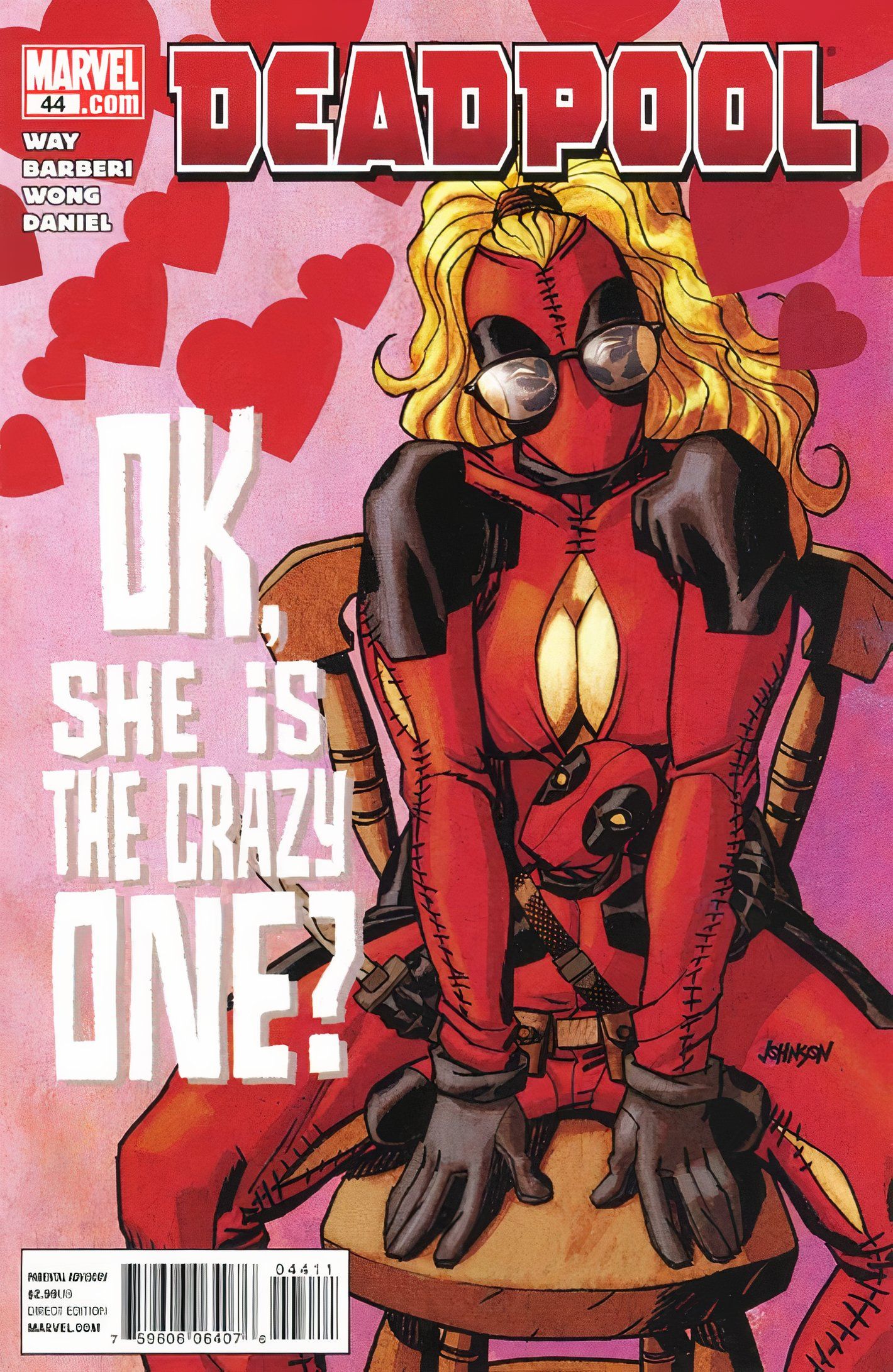 Okładka Deadpool #44 z dr Ellą Whitbey w replice kostiumu Deadpoola