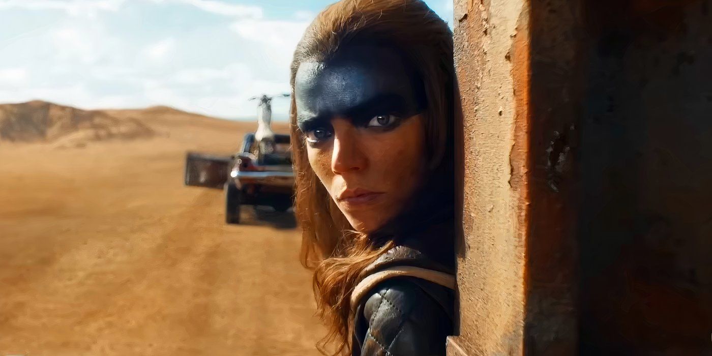 Anya Taylor-Joy jako Furiosa zaglądająca zza rogu w Furiosa: Saga Mad Maxa