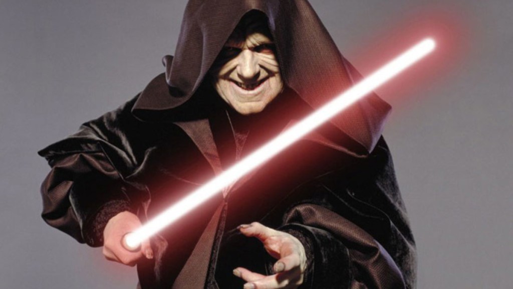 Darth Sidious ze swoim czerwonym mieczem świetlnym