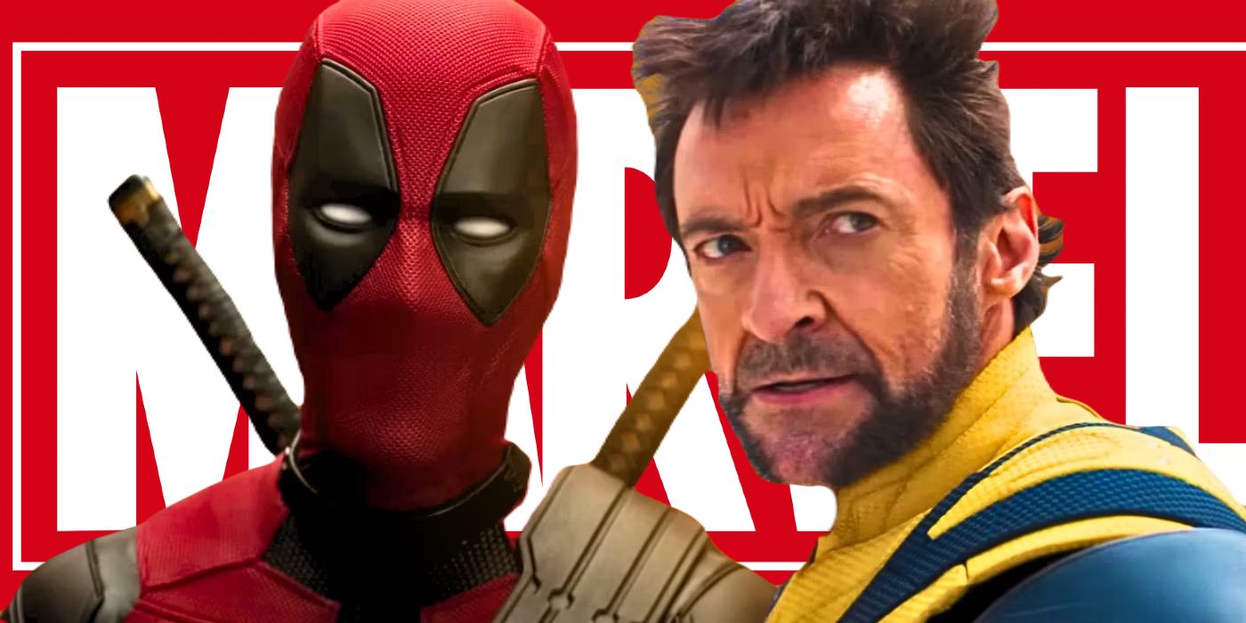 Deadpool (Ryan Reynolds) i Wolverine (Hugh Jackman) przed logo Marvela