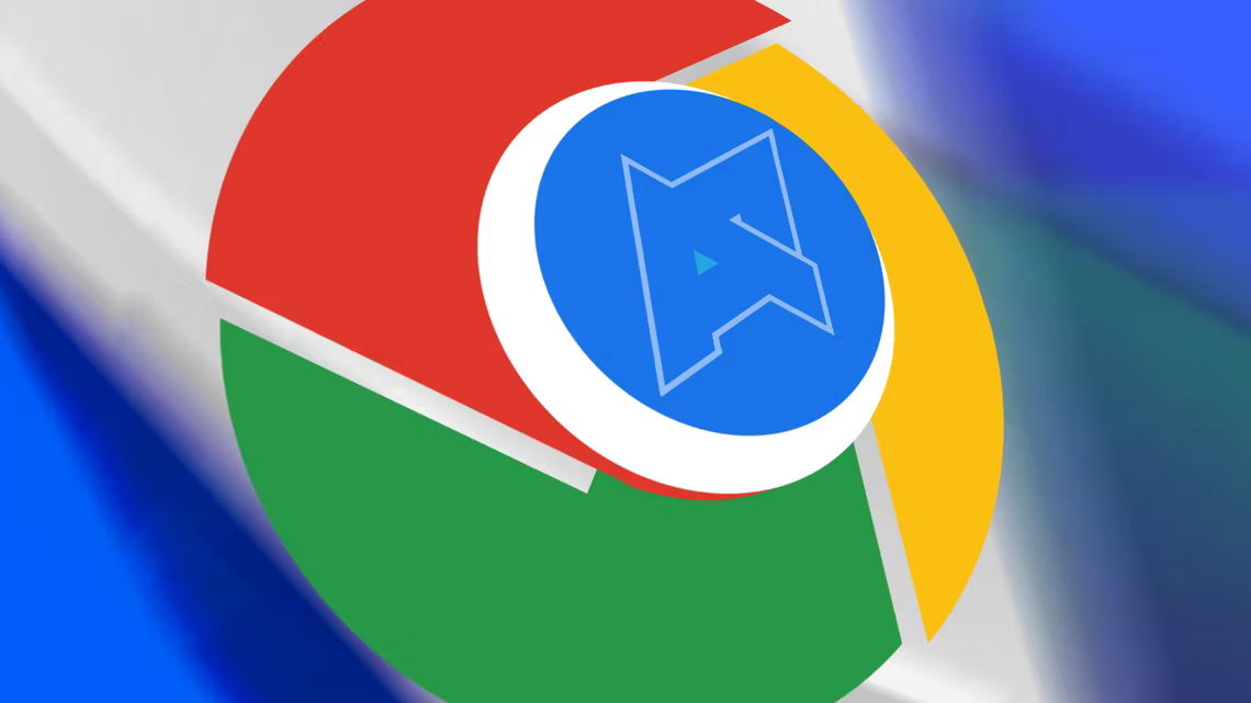 Logo Google Chrome na niebiesko-białym tle.