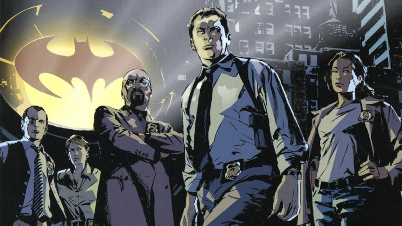 Harvey, Maggie, Montoya i Lucius stoją przed Bat Signal na okładce Gotham Central Vol. 1