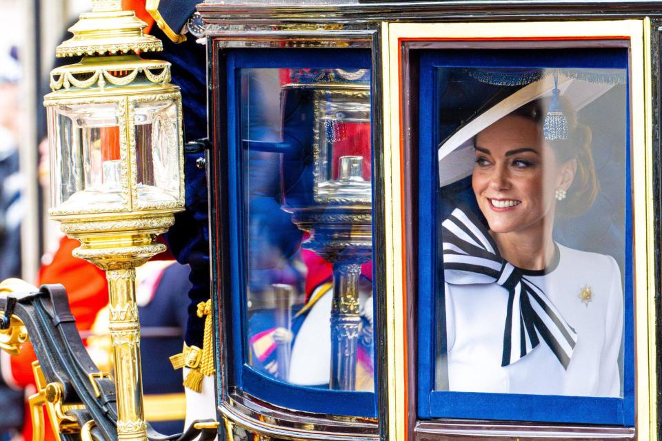 Kate Middleton, księżna Walii Katarzyna podczas ceremonii Trooping the Colour 2024, upamiętniającej oficjalne urodziny monarchini w Londynie