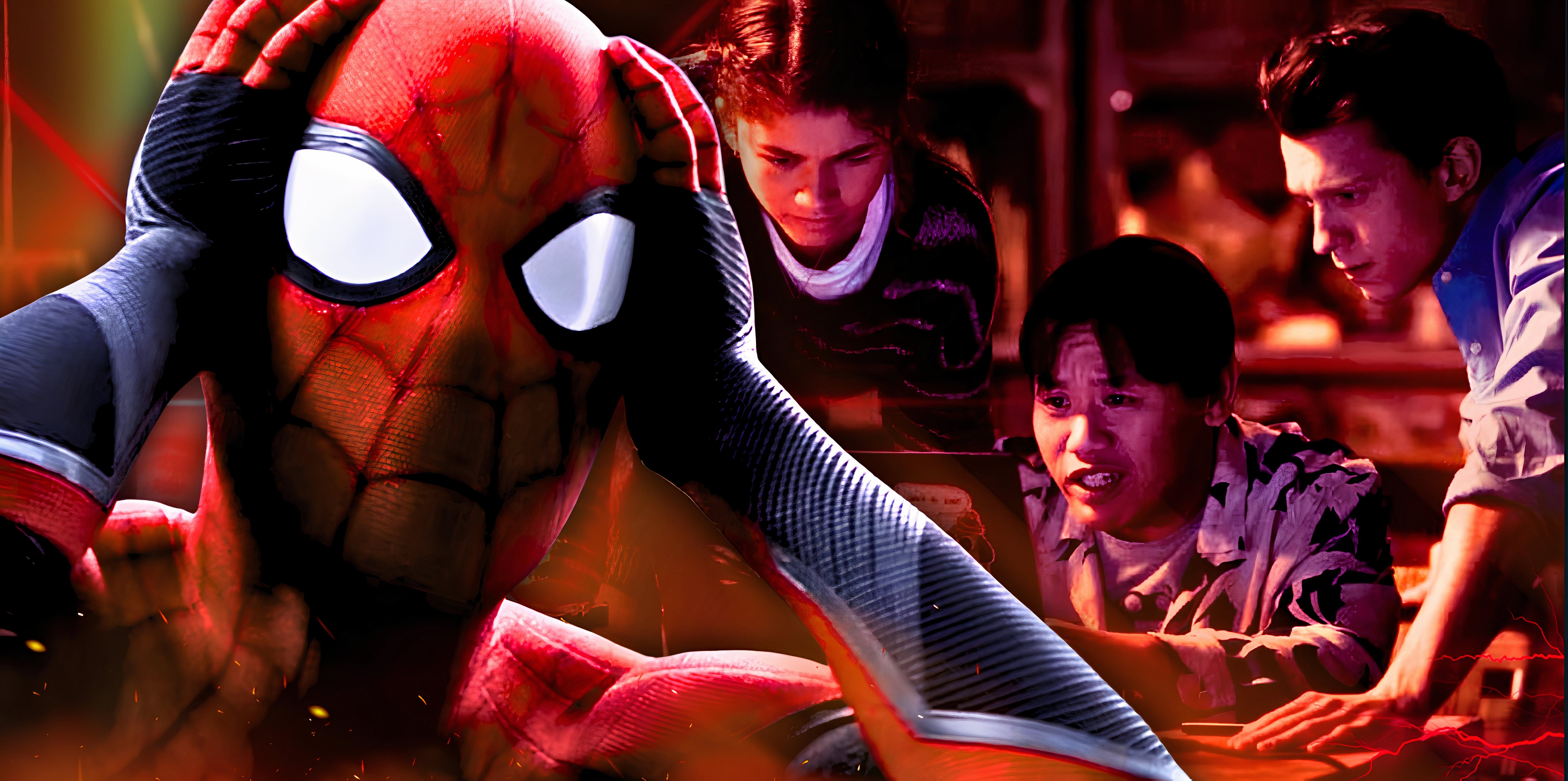 Spider-Man Toma Hollanda i Peter Parker, MJ i Ned Leeds w filmie Spider-Man: Bez drogi do domu