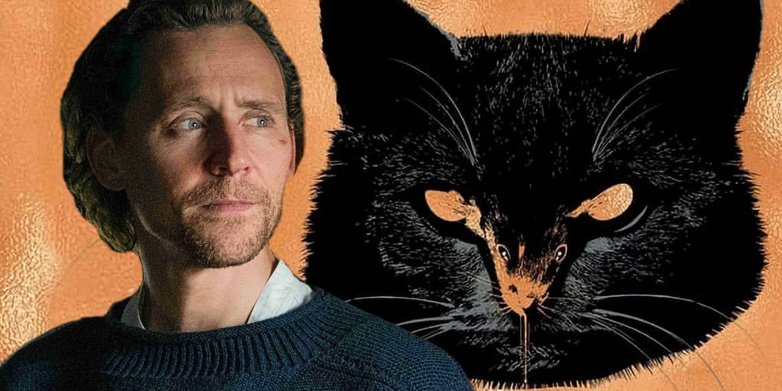 Na tym kolażu aktor Tom Hiddleston stoi przed okładką książki If It Bleeds, która zawiera opowiadanie Kinga "Życie Chucka."