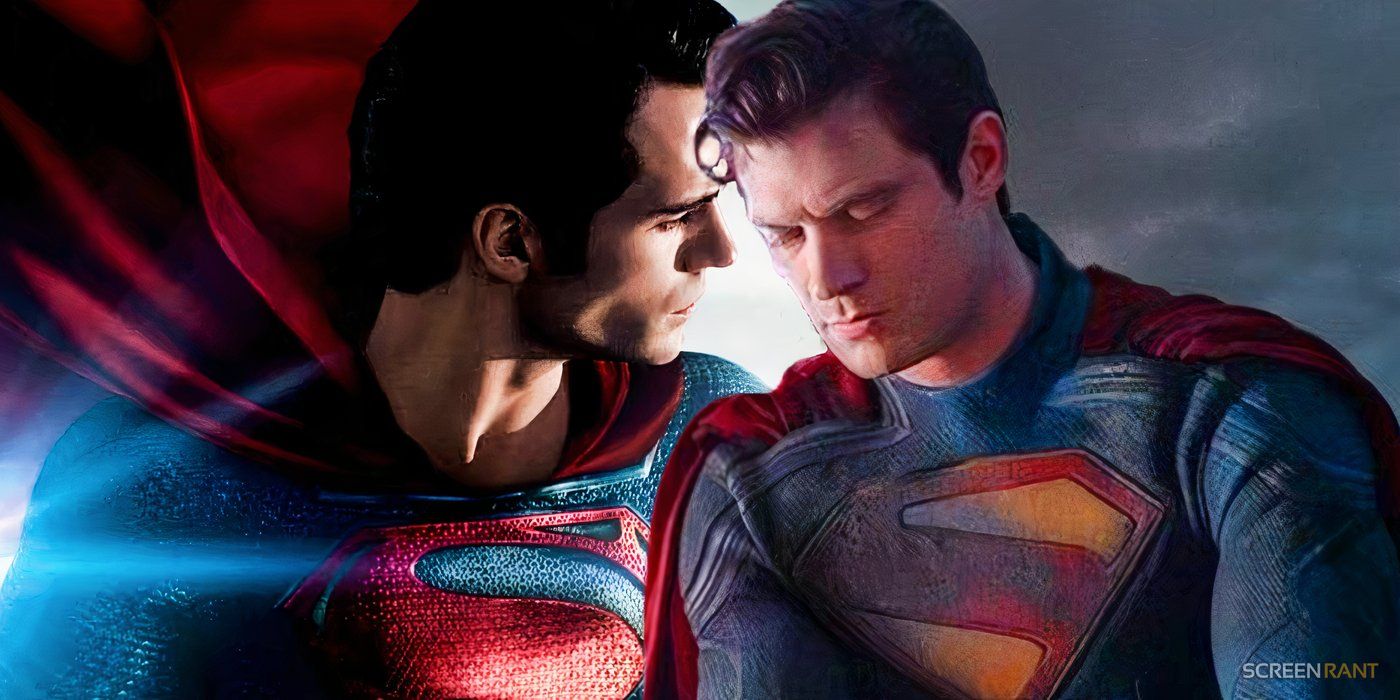 Plakat „Man of Steel” Henry’ego Cavilla przedstawiający Supermana i kostium Supermana Davida Corensweta
