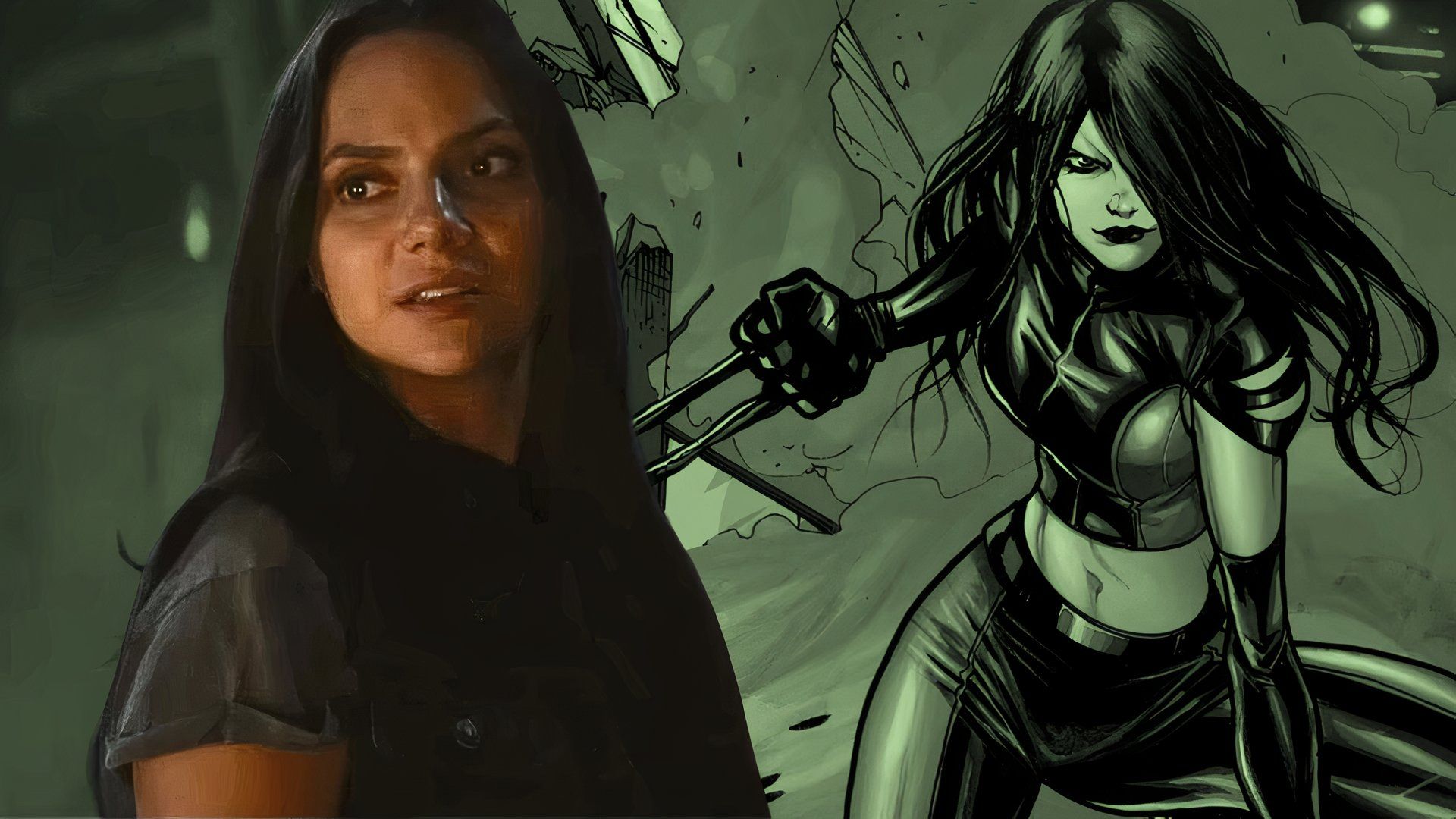 Edytowany obraz Dafne Keen jako X-23 i wersja komiksowa 