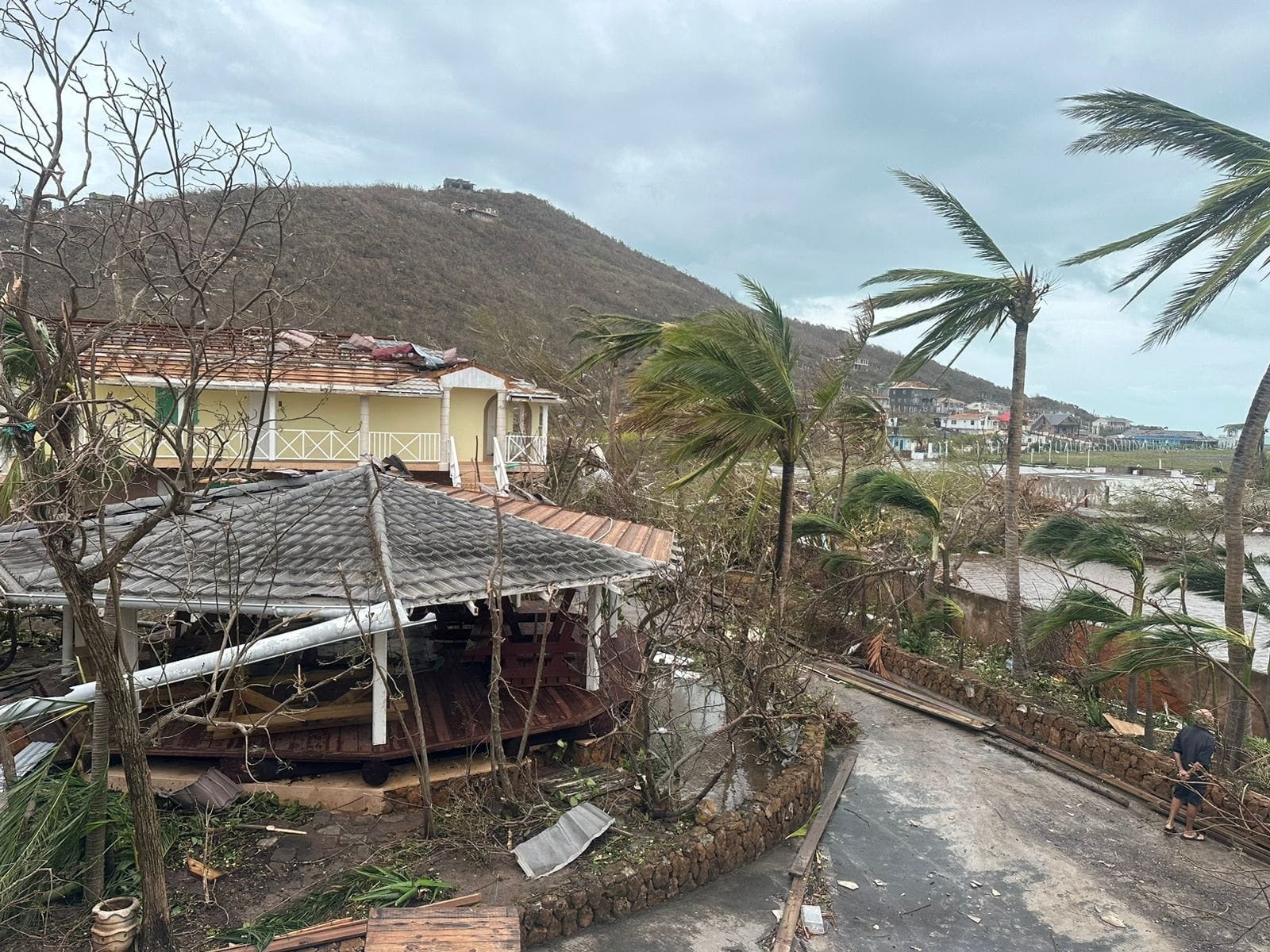 Uszkodzone konstrukcje i drzewa na zdjęciu po przejściu huraganu Beryl w Saint Vincent i Grenadynach