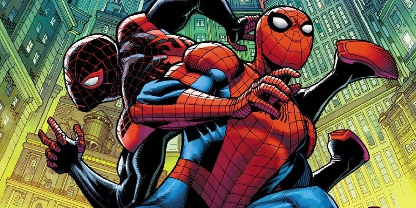 Obraz wyróżniony: Spider-Man Miles Morales i Peter Parker, dwaj po sobie, gotowi do walki