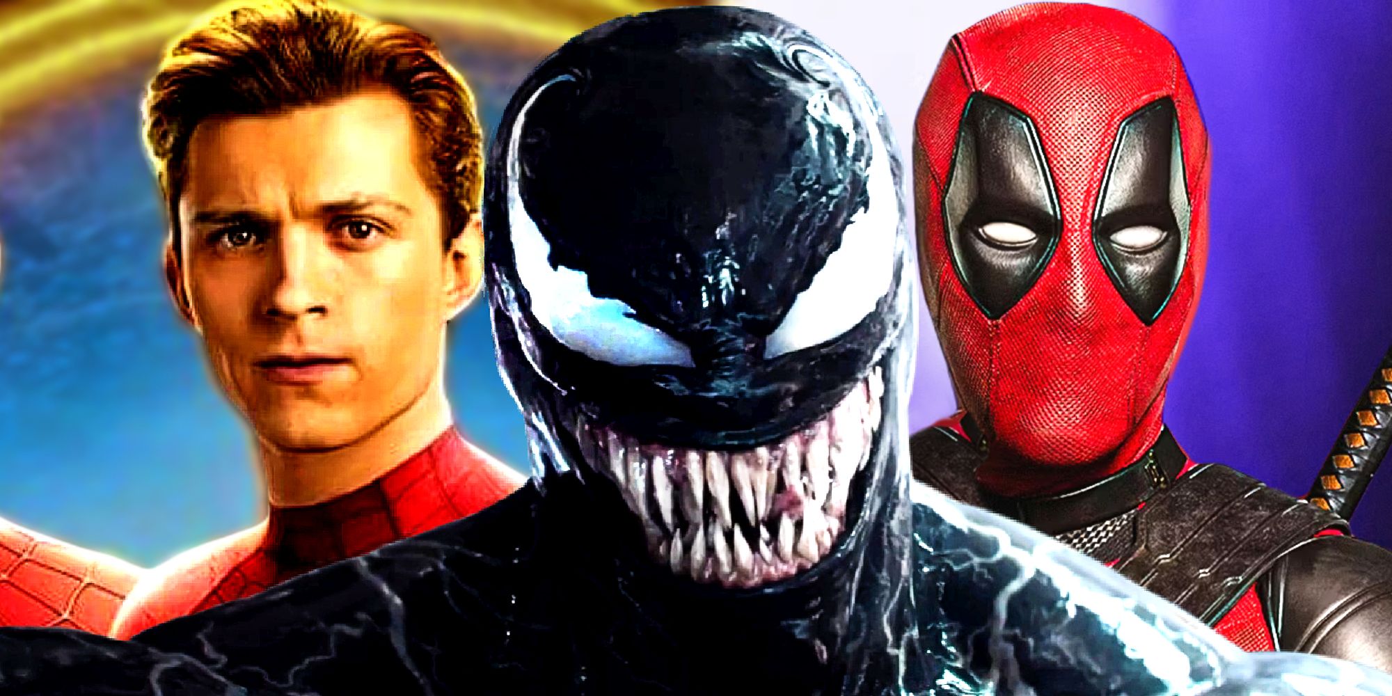 Venom Toma Hardy’ego uśmiecha się przed Spider-Manem Toma Hollanda i Deadpoolem Ryana Reynoldsa