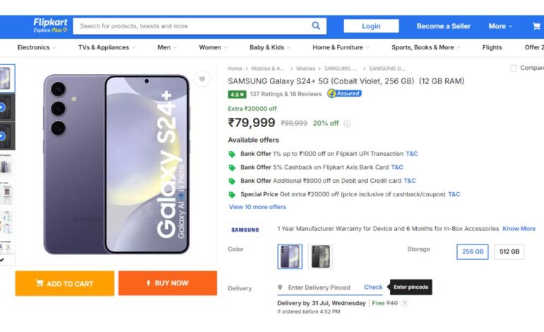 Samsung Galaxy S24+ 5G dostępny w ogromnej obniżce cen przez ograniczony czas – India TV