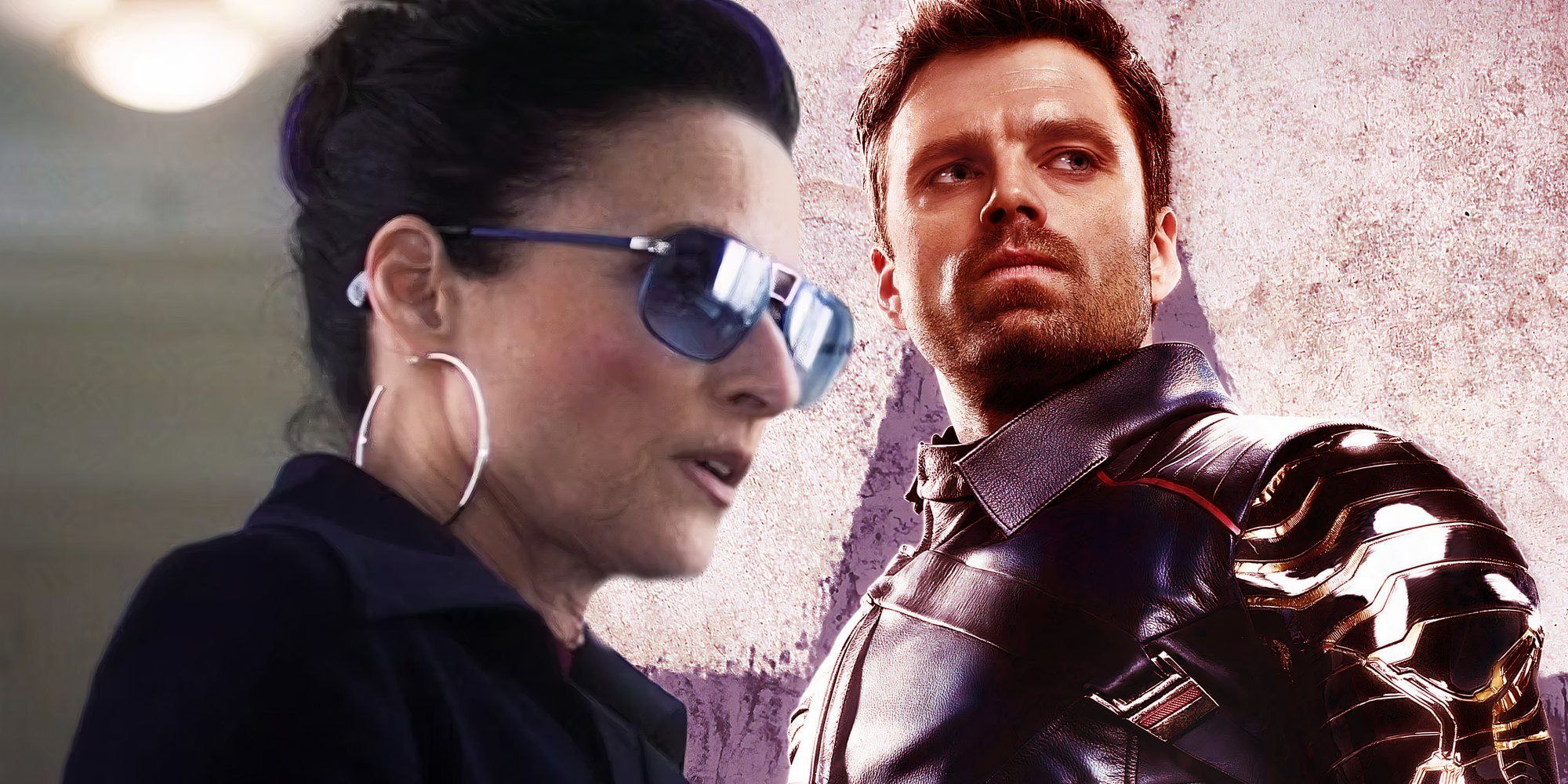 Julia Louis-Dreyfus jako Val z Falcon i Zimowy Żołnierz obok Sebastiana Stana jako Bucky'ego Barnesa w MCU