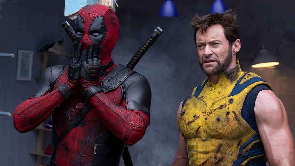 Ryan Reynolds jako Deadpool/Wade Wilson i Hugh Jackman jako Wolverine/Logan w filmie DEADPOOL & WOLVERINE produkcji 20th Century Studios/Marvel Studios.