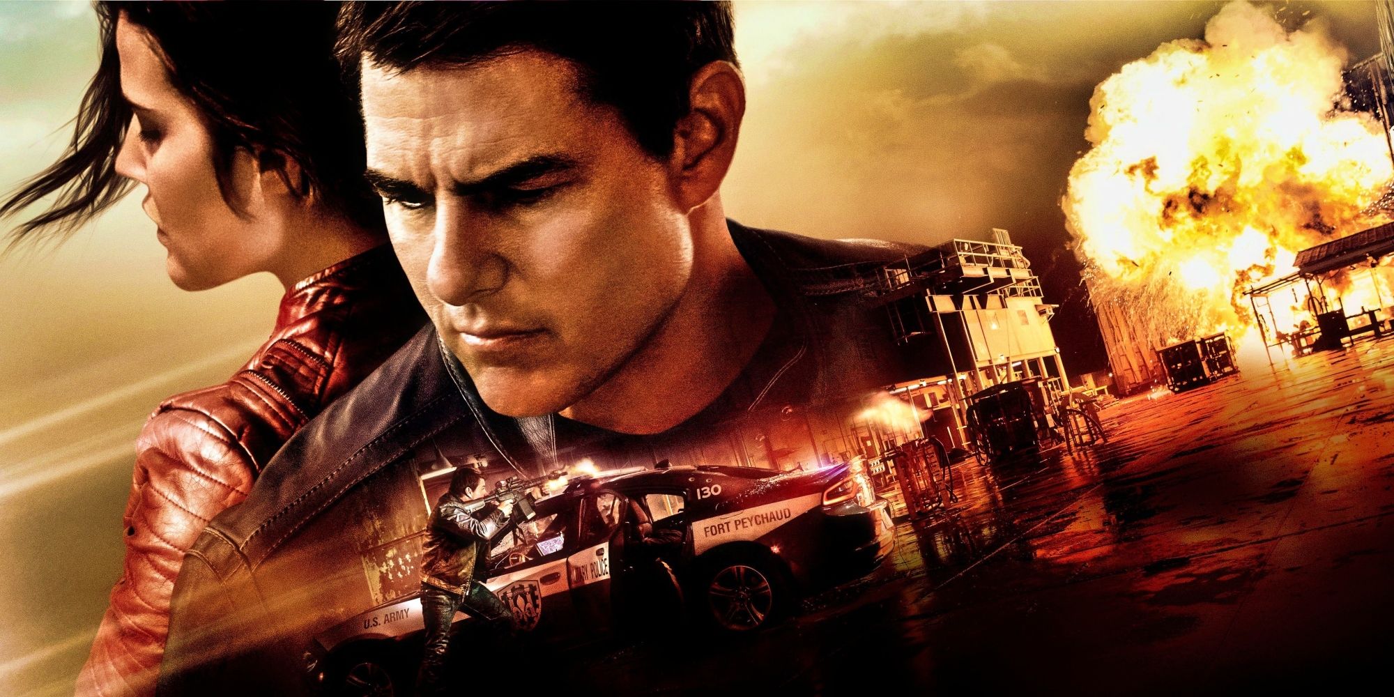 Tom Cruise jako Reacher i Cobie Smulders jako Turner na plakacie filmu Jack Reacher_ Never Go Back