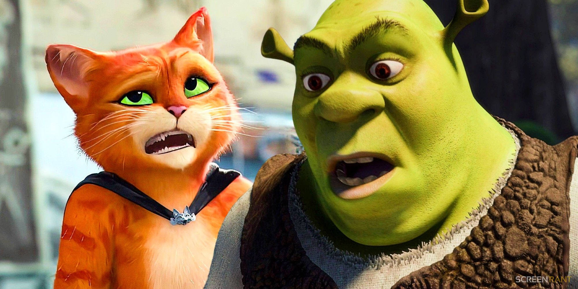 Kot w butach rozmawia w Kot w butach: Ostatnie życzenie i Shrek zaskoczony w Shrek