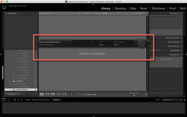 nie wykryto kamery, Lightroom tethering