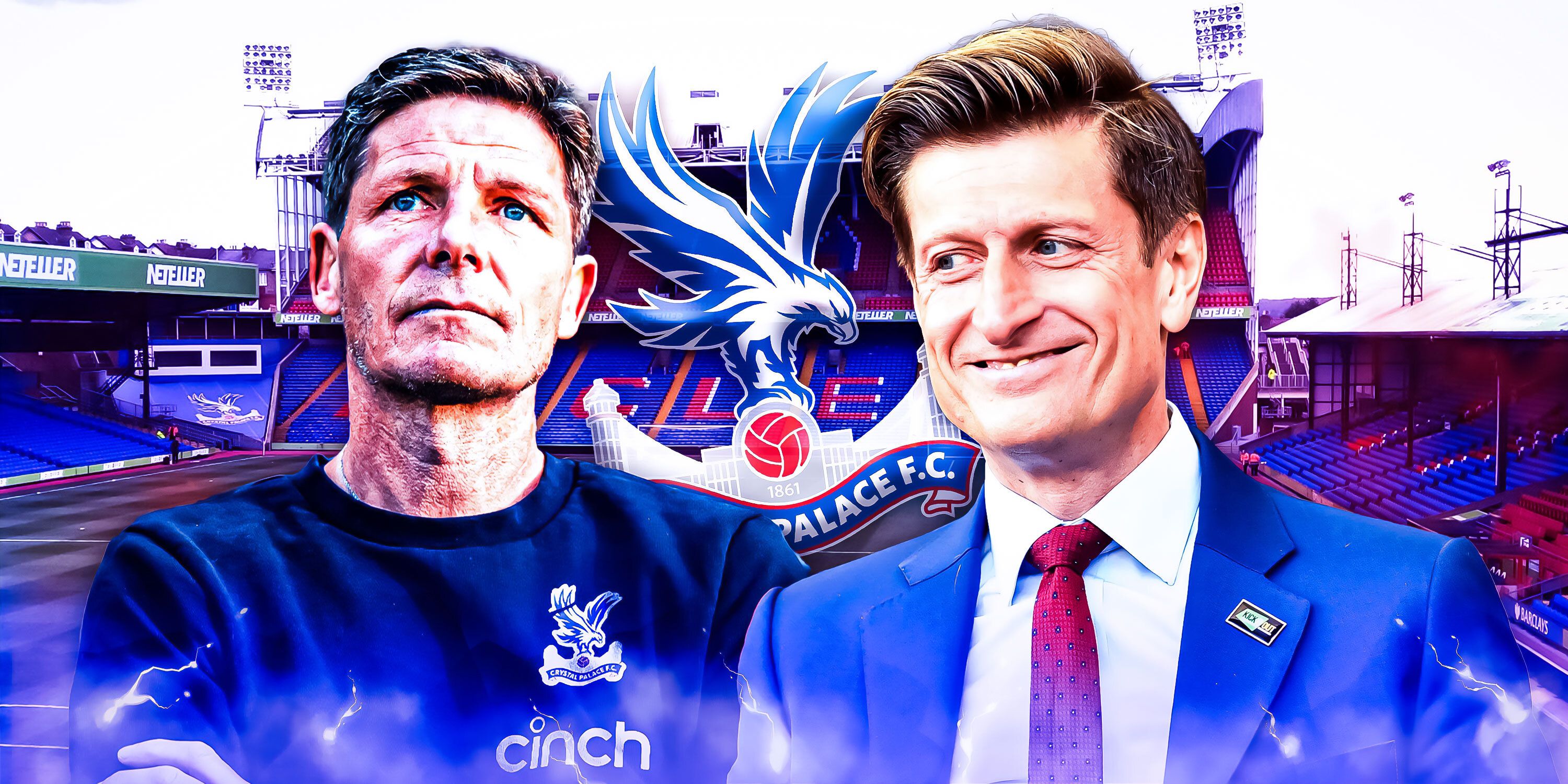 Szef Crystal Palace Oliver Glasner i prezes Steve Parish przed Selhurst Park