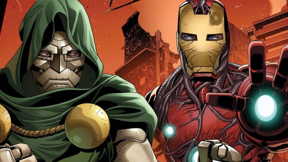 Doktor Doom i Iron Man w komiksie King in Black wydawnictwa Marvel Comics.