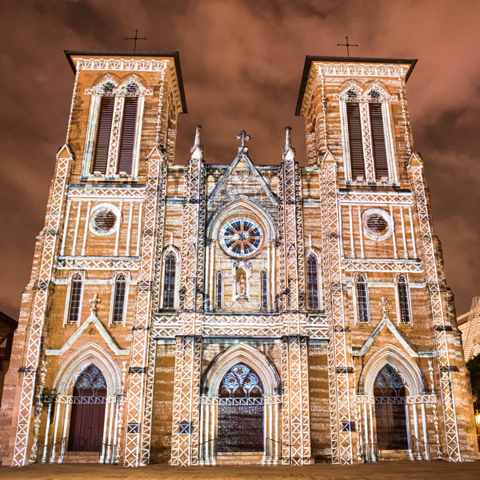 San Antonio San Fernando Mission pokaz świetlny nocą