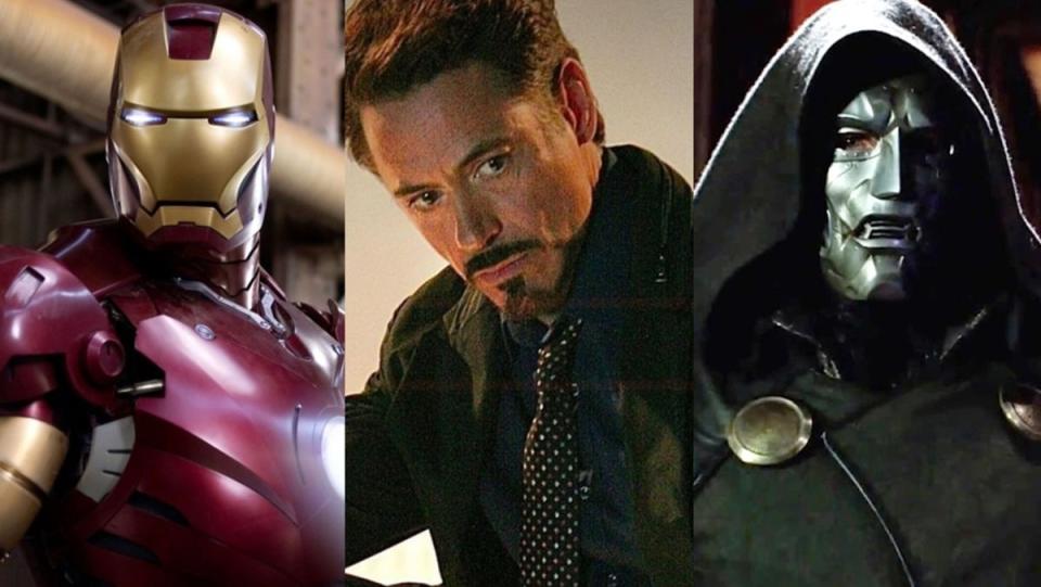 Zbroja Iron Man Mark III, Robert Downey Jr. jako Tony Stark i Doktor Doom z Fantastycznej Czwórki z 2005 roku.