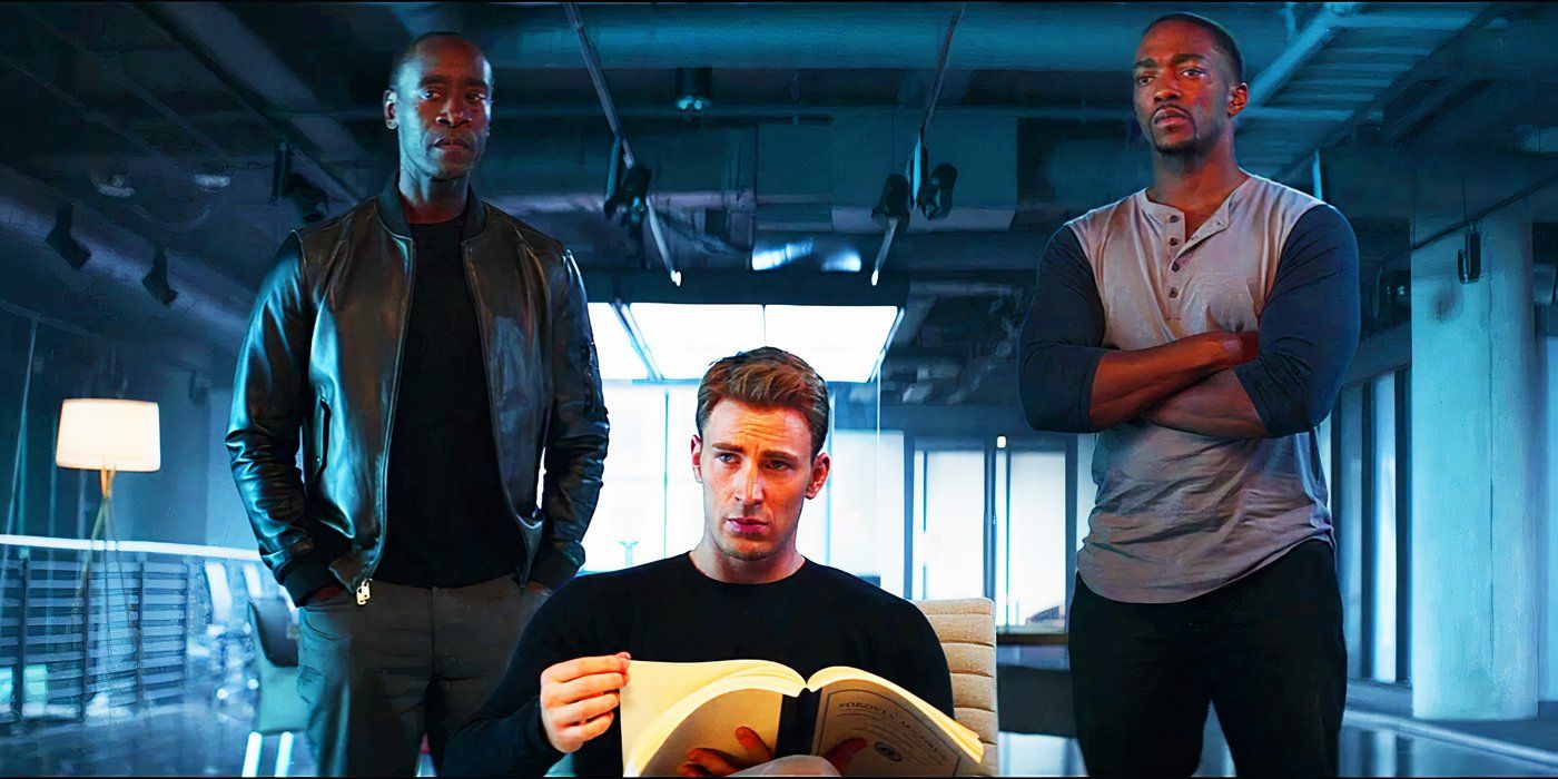 Rhodey, Steve Rogers i Sam Wilson czytają Porozumienia z Sokovii w filmie Kapitan Ameryka: Wojna bohaterów