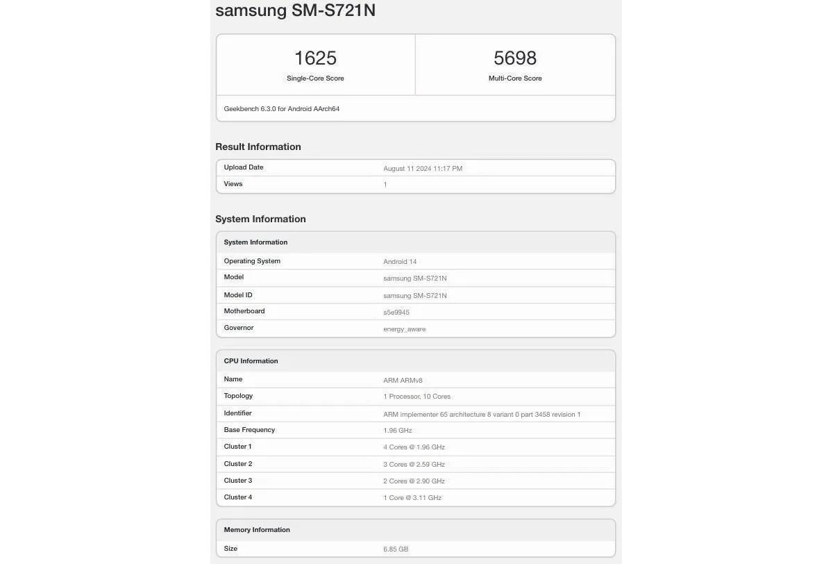 Samsung Galaxy S24 FE ponownie przechodzi test Geekbench, Exynos 2400 nadal w grze