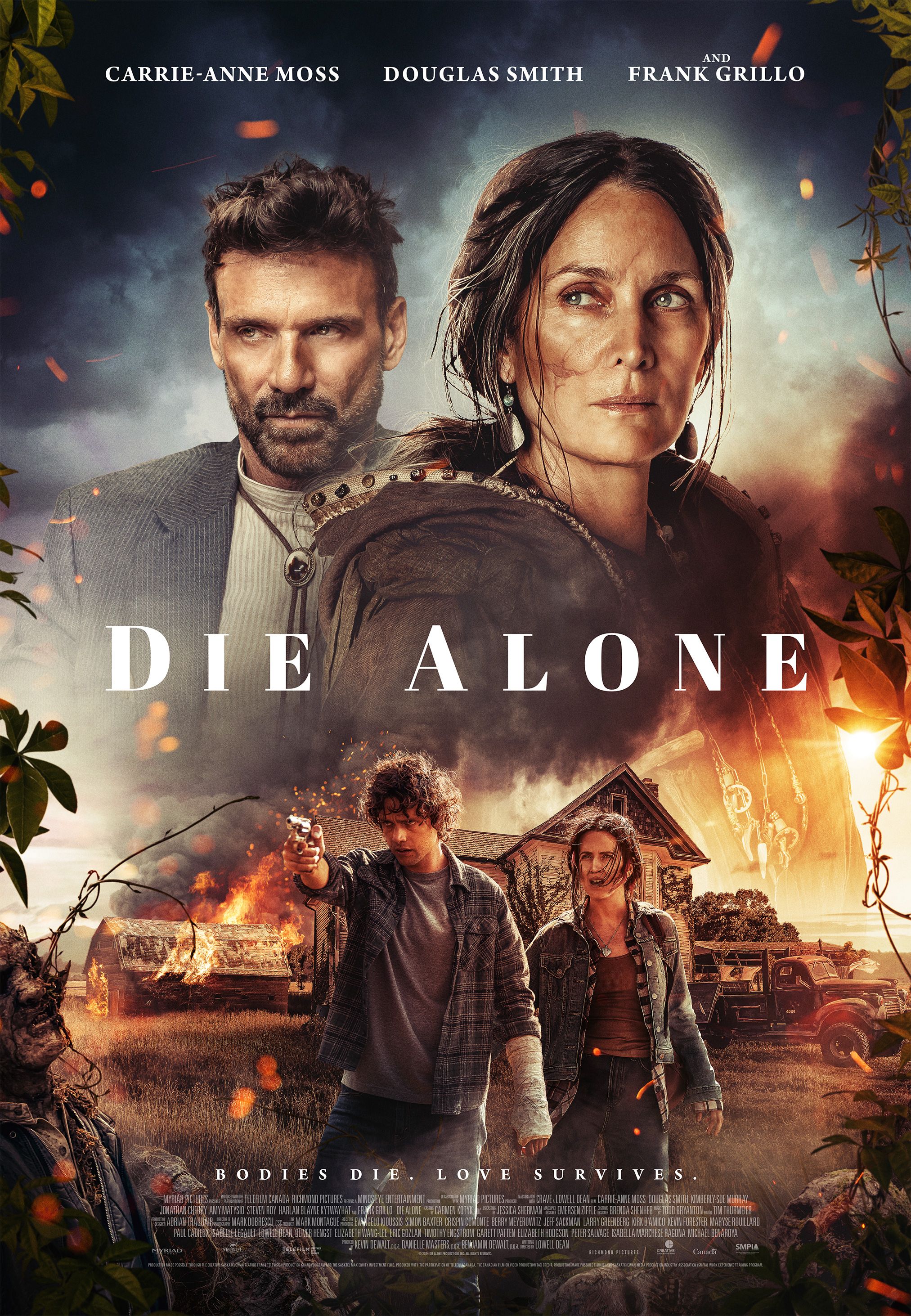 Plakat teatralny do filmu Die Alone z Carrie-Anne Moss, Frankiem Grillo i Douglasem Smithem