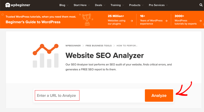 Analizator SEO witryny WPBeginner